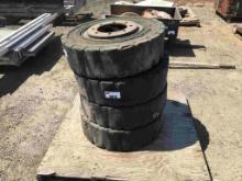 (4) Misc 8.25-15 Solid Skid Steer Tires & Rims.