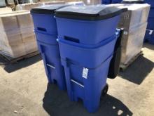 (4) Rolling Brute Rubbermaid Plastic Trash Cans,