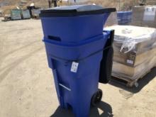 (2) Rolling Brute Rubbermaid Plastic Trash Cans,