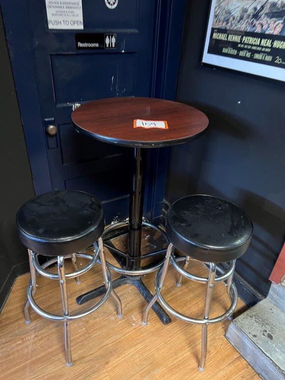 Tall Pub style Table, pair Metal Base Bar Stools,