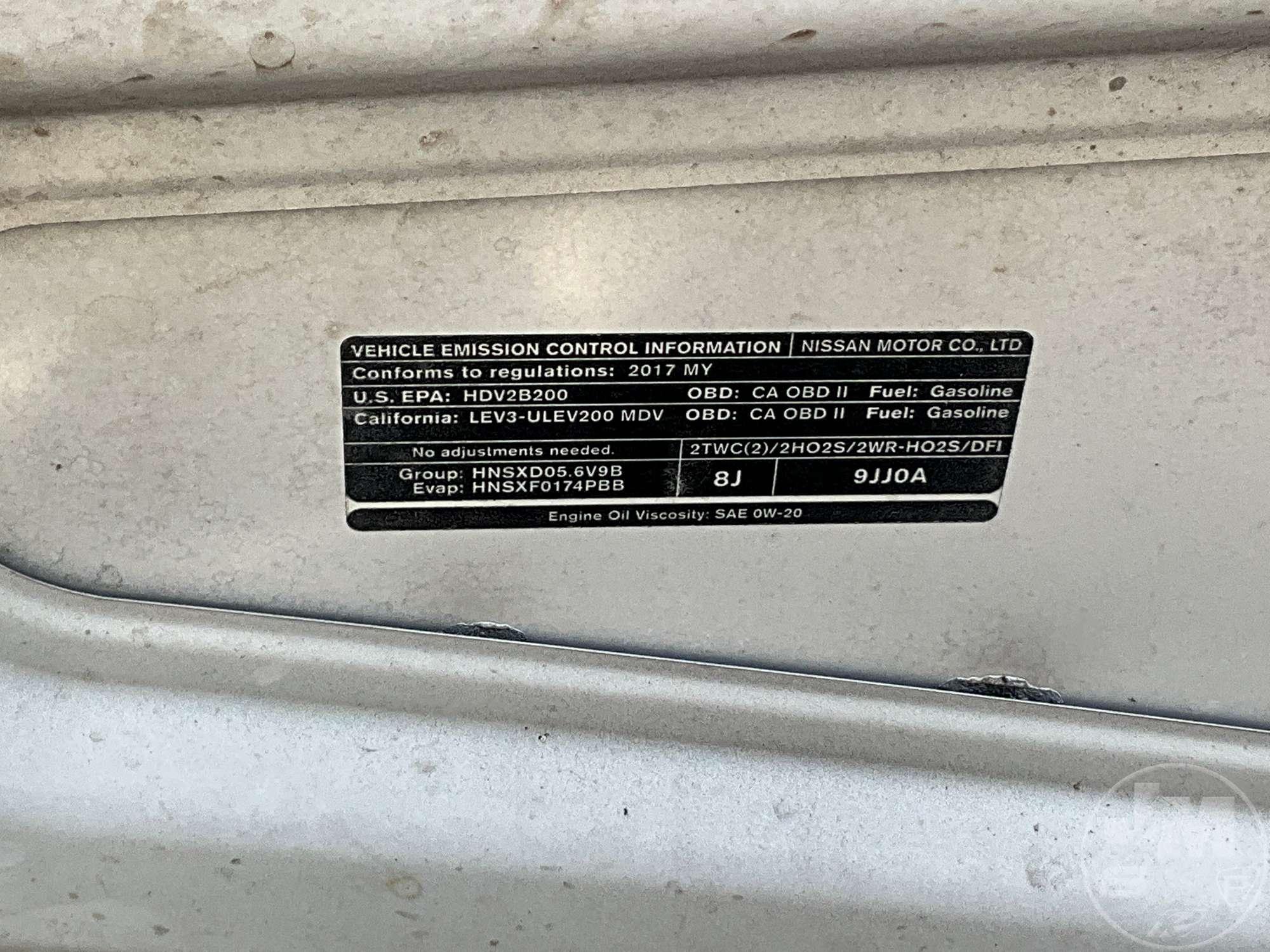 2017 NISSAN NV VIN: 1N6AF0LY6HN804495 CARGO VAN