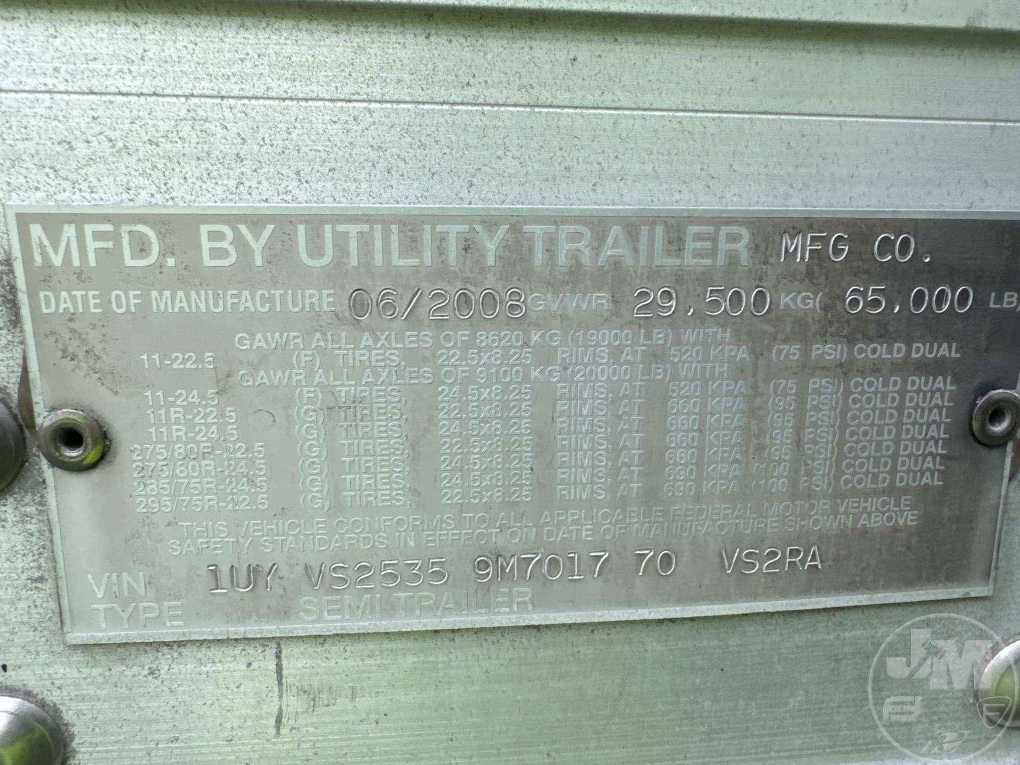 2009 UTILITY TRAILER MANUFACTURER VS2RA 53'X102" REFRIGERATED VAN TRAILER VIN: 1UYVS25359M701770