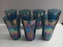 Vintage Carnival Glass Blue Harvest Grape iridescent Tumblers