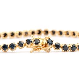 Plated 18KT Yellow Gold 6.45ctw Black Sapphire and Diamond Bracelet