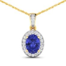 14KT Yellow Gold 1.09ct Tanzanite and Diamond Pendant with Chain