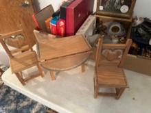 3 piece wooden doll drop leaf table and 2 chairs.......Shipping