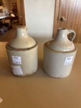 2 antique salt glazed over the shoulder stoneware crocks.... Good......Shipping