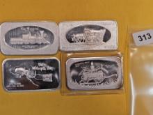 Four 1 troy ounce .999 fine silver art bars