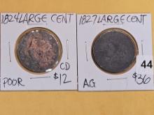 1824 and 1827 Coronet Head Large Cents