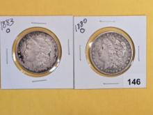 1883-O and 1880-O Morgan Dollars