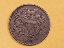 1864 Two Cent piece in Very Fine plus