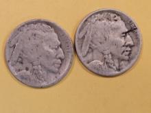 Two Semi-Key Buffalo Nickels in Very Good plus