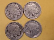 Four early date Buffalo Nickels in Fine