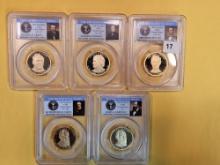 Five GEM PCGS Proof 69 Deep Cameo Presidential Dollars