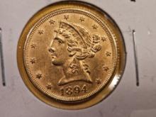 GOLD! Brilliant Uncirculated 1894 Gold Liberty Head Five Dollars