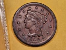 1852 Braided Hair Large Cent in Extra Fine plus - details