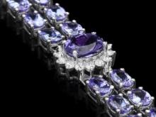 14K White Gold 21.32ct Tanzanite and 1.18ct Diamond Bracelet