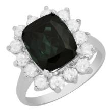 14k White Gold 4.46ct Green Tourmaline 1.27ct Diamond Ring