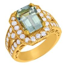 14k Yellow Gold 3.79ct Aquamarine 1.44ct Diamond Ring