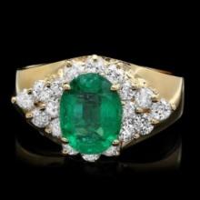 14K Yellow Gold 1.77ct Emerald and 0.81ct Diamond Ring