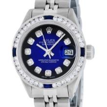 Rolex Ladies Quickset Stainless Steel Blue Vignette Diamond And Sapphire Datejus