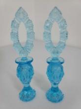 ORNATE BLUE GLASS PERFUME BOTTLES