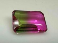 14ct Crystal Watermelon Tourmaline Faceted Doublet Bi Color Emerald cut Gemstone