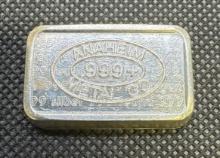 Anaheim Metal Co Assay 1 Troy Oz 999 Fine Silver Billion Bar