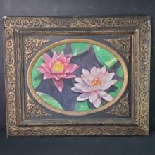 Framed artwork oil/canvas flowers Jean Karam