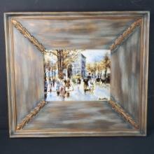 Framed LE 173/500 artwork enamel/porcelain titled Parisian Autumn signed David Karp
