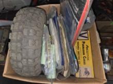 Box of Assorted Vacuum Bags , Tire, and Other.
