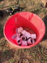 plastic tub with 4 inch PVC fittings