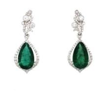 Oscar Friedman Emerald & Diamond Drop Earrings GIA