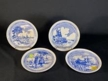 (4) Blue & White windmill & dock decorative plates