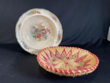 10" Old Abby Ware fruit bowl w/ wicker bowl