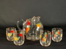 5pc Juice set w/ hand painted fruit designs