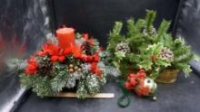 2 Winter Centerpiece Sets & Hanging Bell