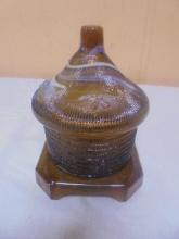 Vintage Imperial Glass Amber Slag Bees Atop Behive Lidded Honey Jar