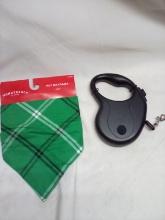 Retractable dog leash and pet bandana