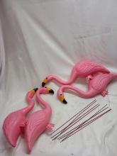 Set of 4 Plastic Pink Yard Flamingos w/ Ground Stakes