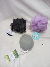 3Pc Loofa Lot- 1 Lavender, 1 Dark Grey, 1 Charcoal Exfoliating Puff