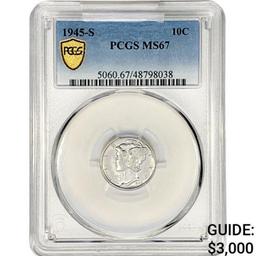 1945-S Mercury Silver Dime PCGS MS67