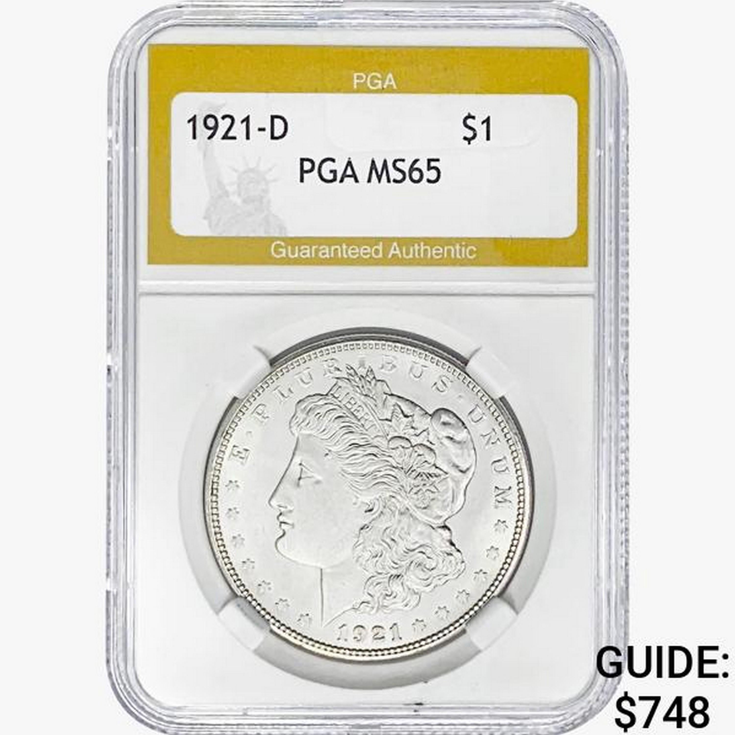 1921-D Morgan Silver Dollar PGA MS65