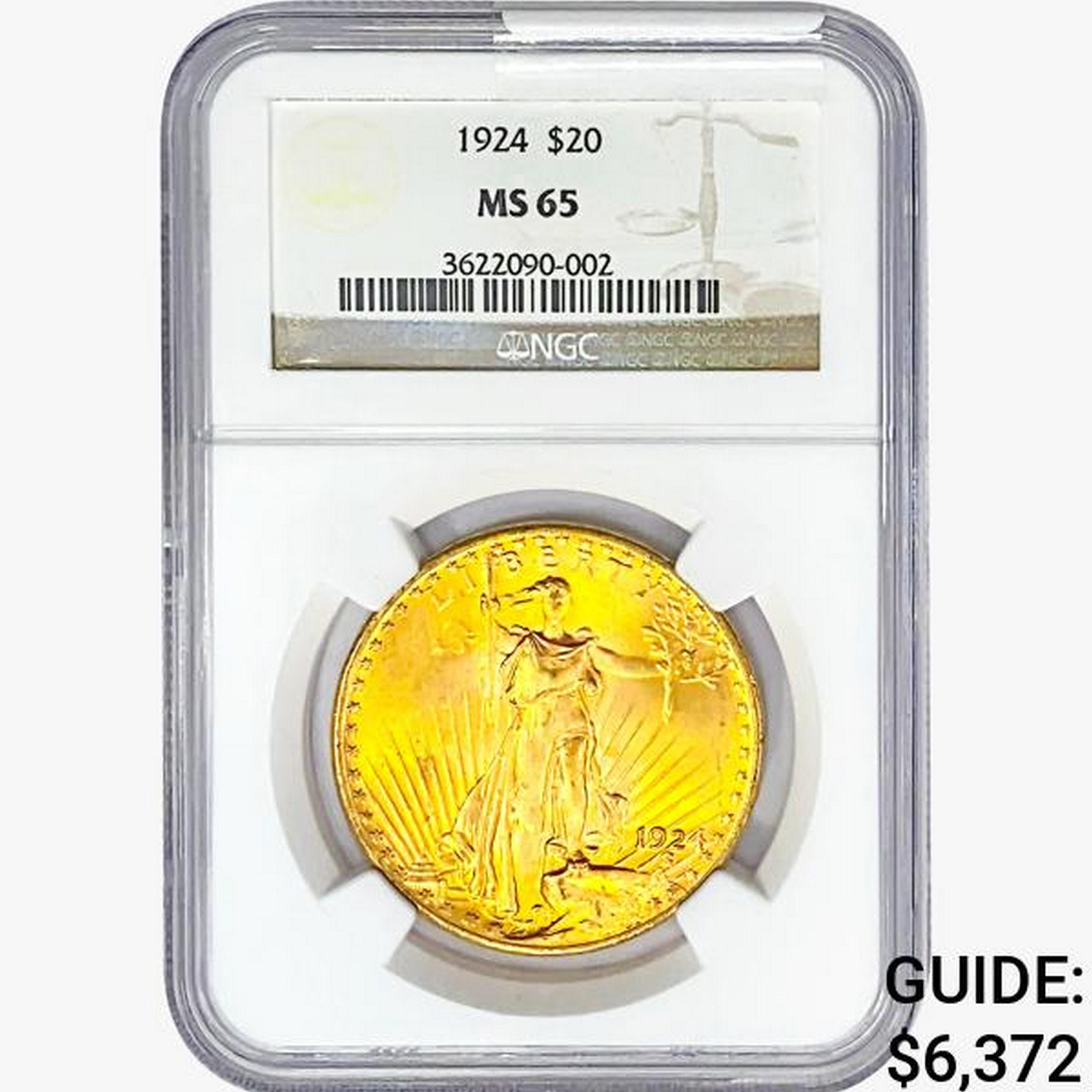 1924 $20 Gold Double Eagle NGC MS65