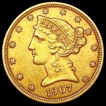 1907-D $5 Gold Half Eagle CLOSELY UNCIRCULATED