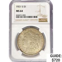 1921-S Morgan Silver Dollar NGC MS64