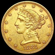 1881 $5 Gold Half Eagle UNCIRCULATED