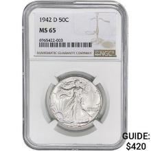 1942-D Walking Liberty Half Dollar NGC MS65