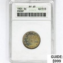 1901 Liberty Victory Nickel ANACS PF65