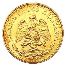 1945 Mexico .0482oz Gold 2 Pesos UNCIRCULATED